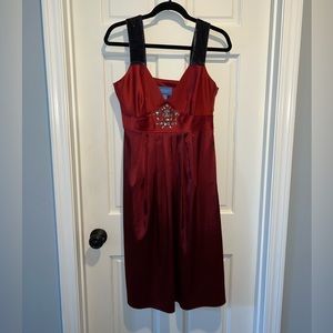 Maroon Satin Cocktail Dress with Velvet Straps